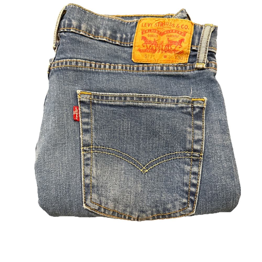 Levis 511 Jeans Mens 36x30 (Fits 36x29) Slim Tapered Blue Medium Wash Stretch - Picture 10 of 11